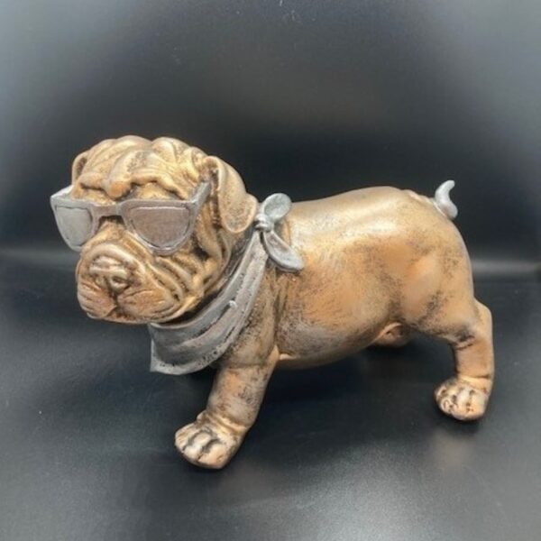 gold coloured bulldog statue
